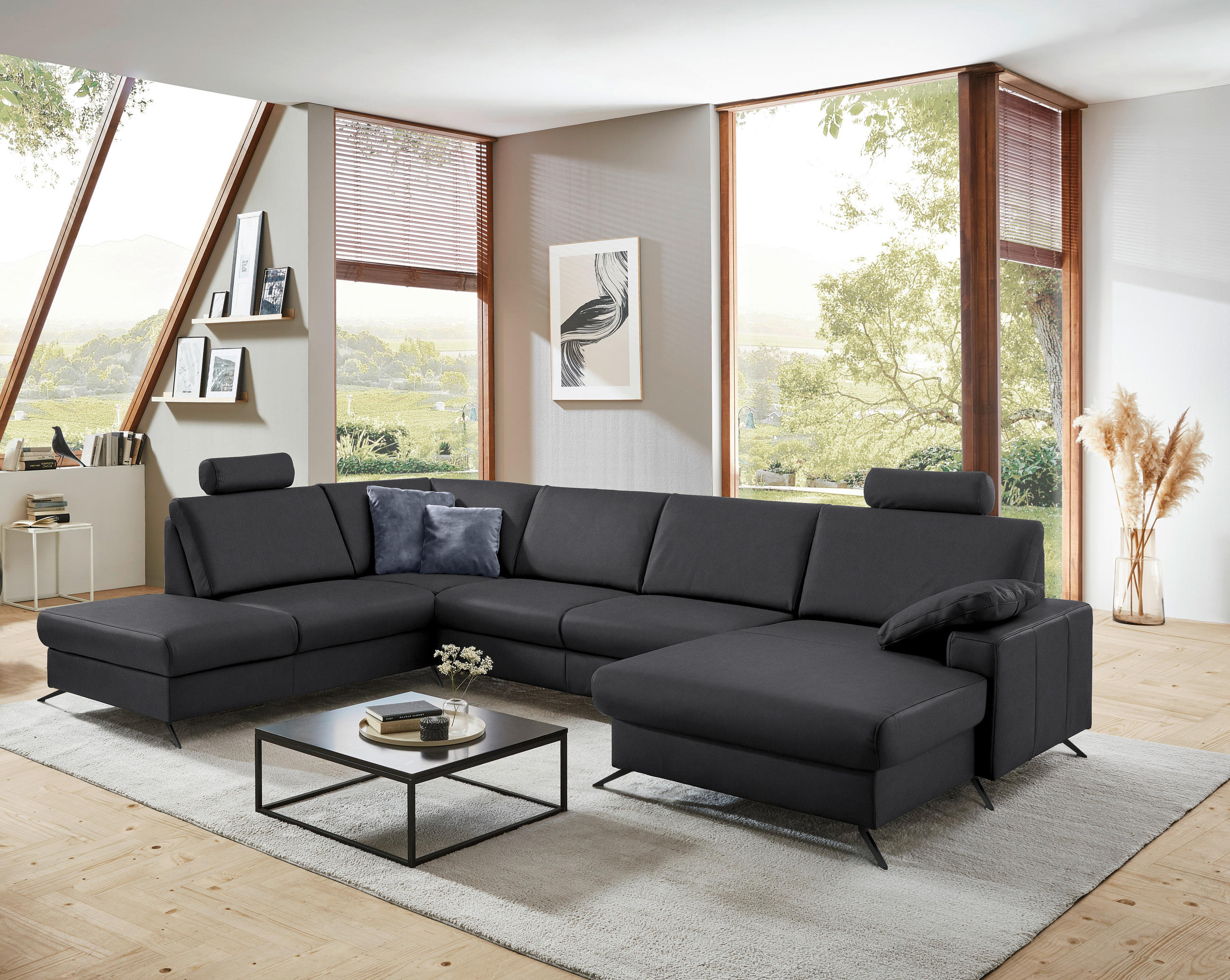 WOHNLANDSCHAFT in Echtleder Anthrazit  - Anthrazit/Schwarz, Design, Leder/Metall (233/339/165cm) - Beldomo Premium