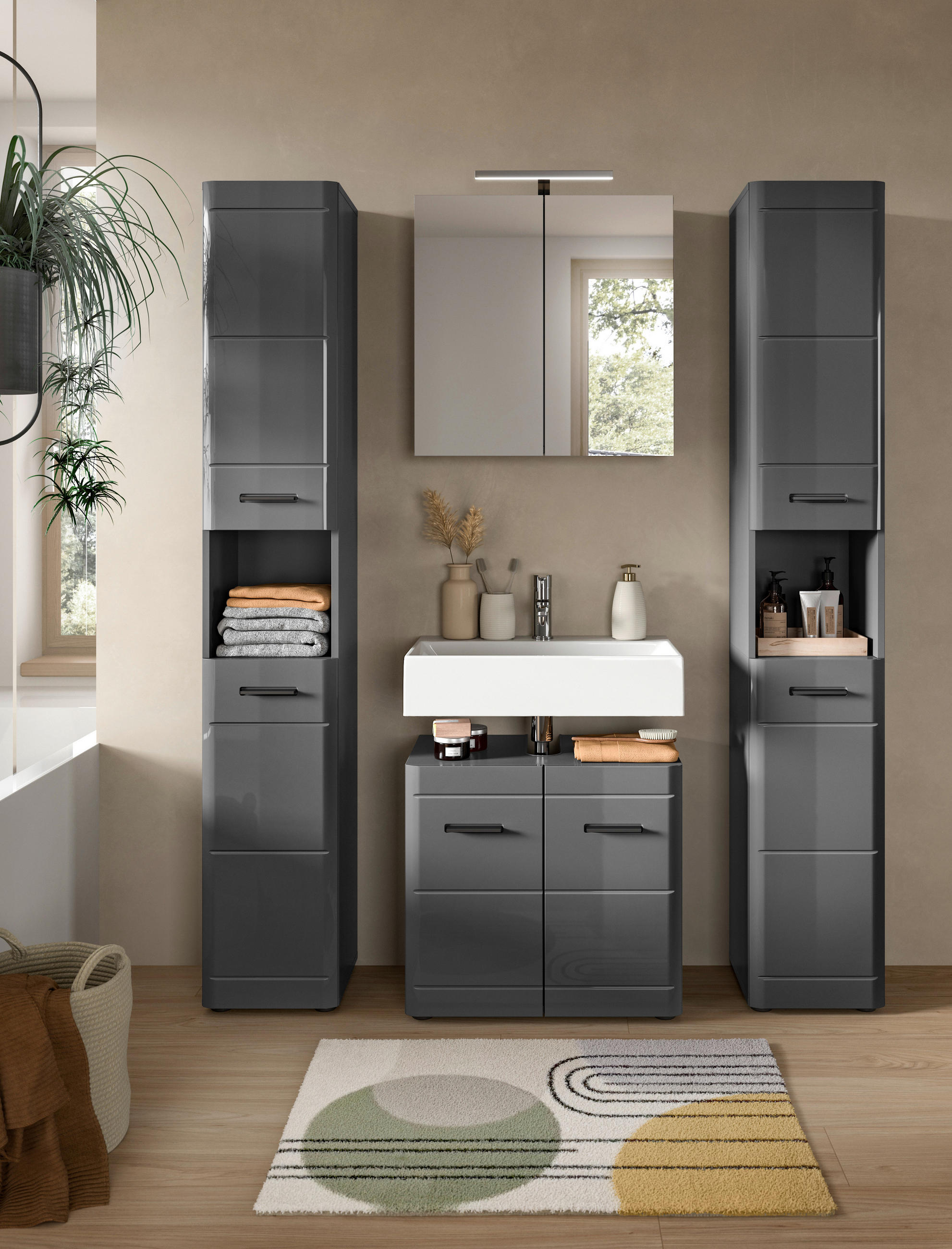 HOCHSCHRANK 30/180/30 cm  - Grau Hochglanz/Schwarz, MODERN, Holzwerkstoff/Kunststoff (30/180/30cm) - MID.YOU