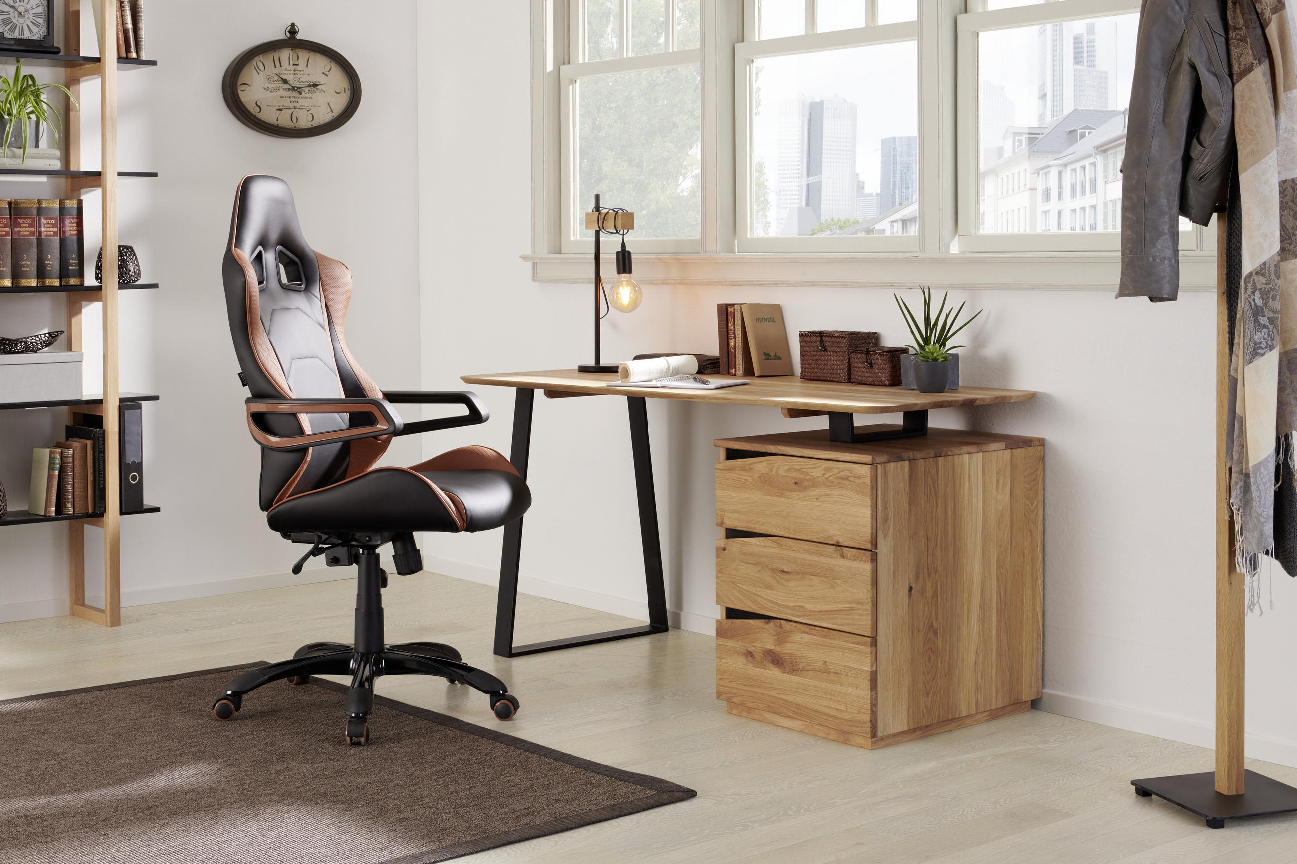 PÍSACÍ STÔL, divý dub, 140/65/75 cm - divý dub/čierna, Natur, kov/drevo (140/65/75cm) - Linea Natura