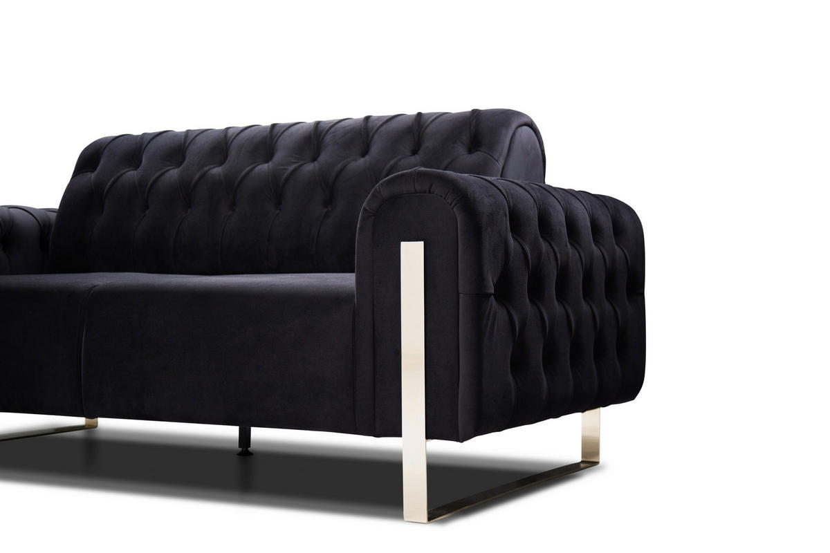 2-SITZER-SOFA  in Velours Schwarz  - Goldfarben/Schwarz, KONVENTIONELL, Textil/Metall (194/90/97cm) - Carryhome