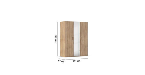 DREHTÜRENSCHRANK 151/197/60 cm 3-türig Eichefarben  - Eichefarben/Silberfarben, Design, Glas/Holzwerkstoff (151/197/60cm) - Novel