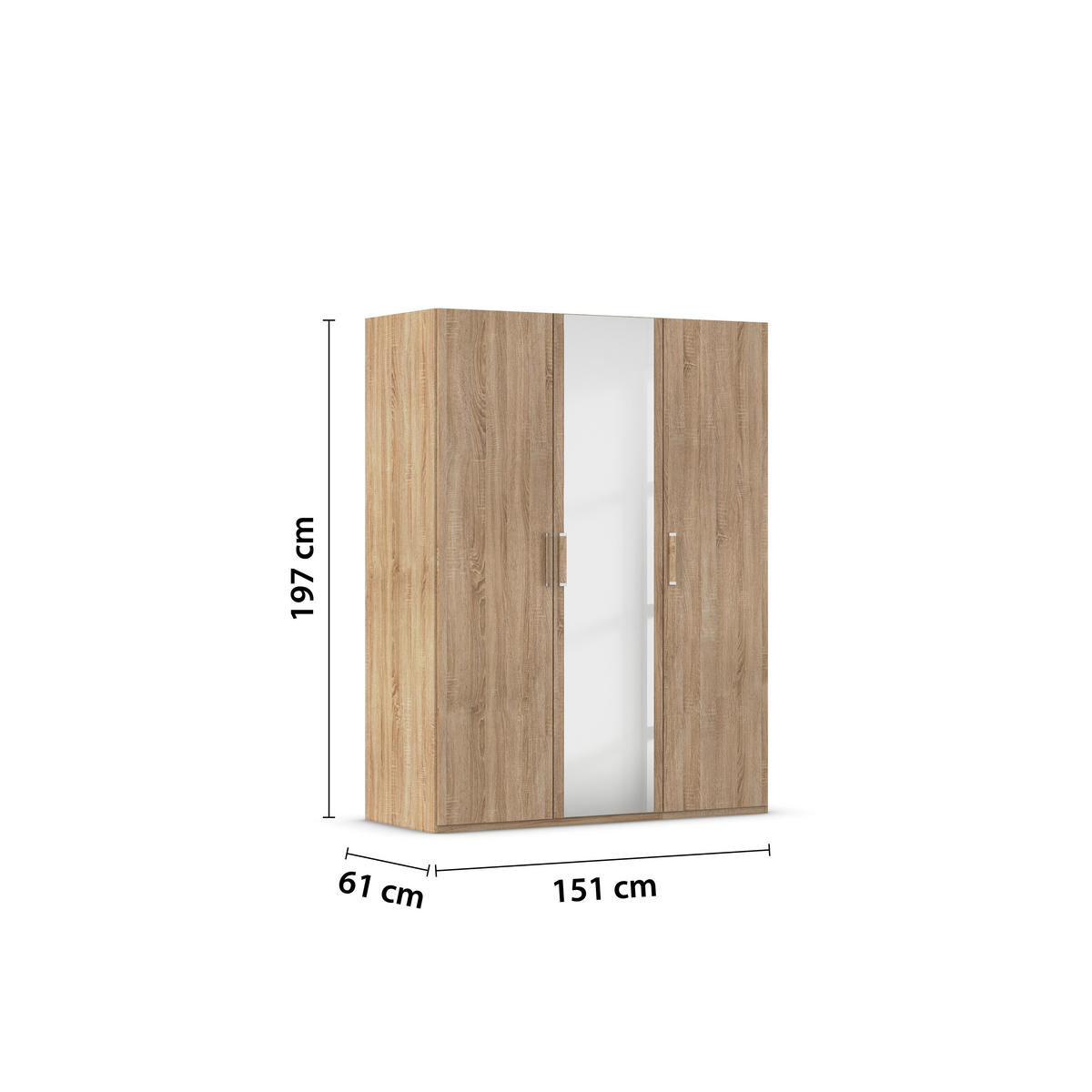 DREHTÜRENSCHRANK 151/197/60 cm 3-türig Eichefarben  - Eichefarben, Design, Glas/Holzwerkstoff (151/197/60cm) - Novel