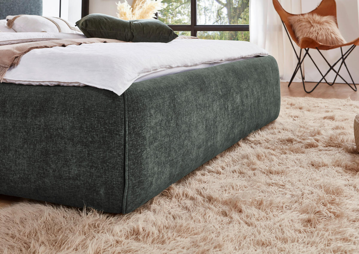 POLSTERBETT 180/200 cm,  in Grün, Bettkasten, Lattenroste,  - Birkefarben/Buchefarben, Design, Holz/Textil (180/200cm) - Xora