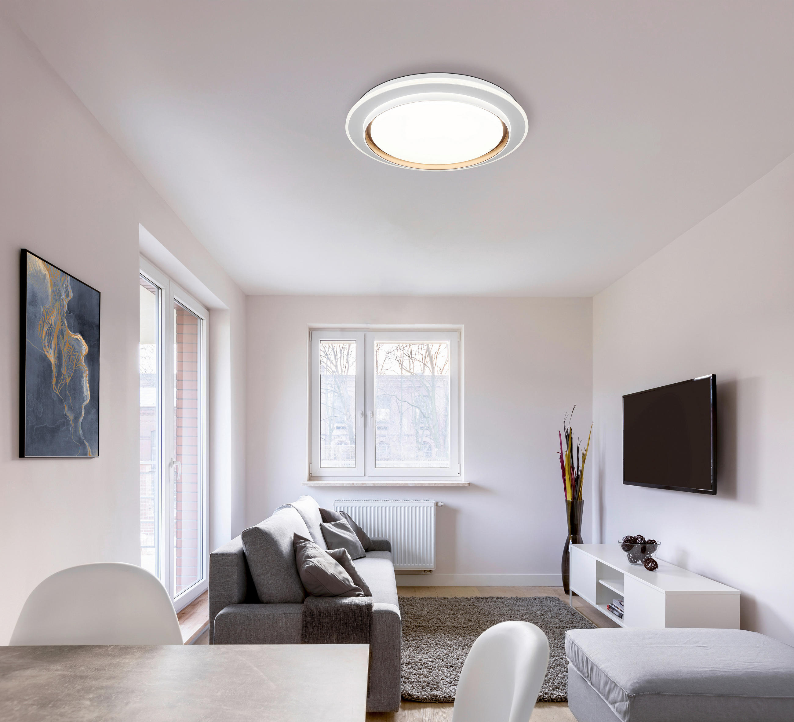 STROPNA LED-SVETILKA  JANICE /236-2368 lm/3000-6000 K/230 V/ - bela/opal, Design, kovina/umetna masa (49/7cm) - Globo