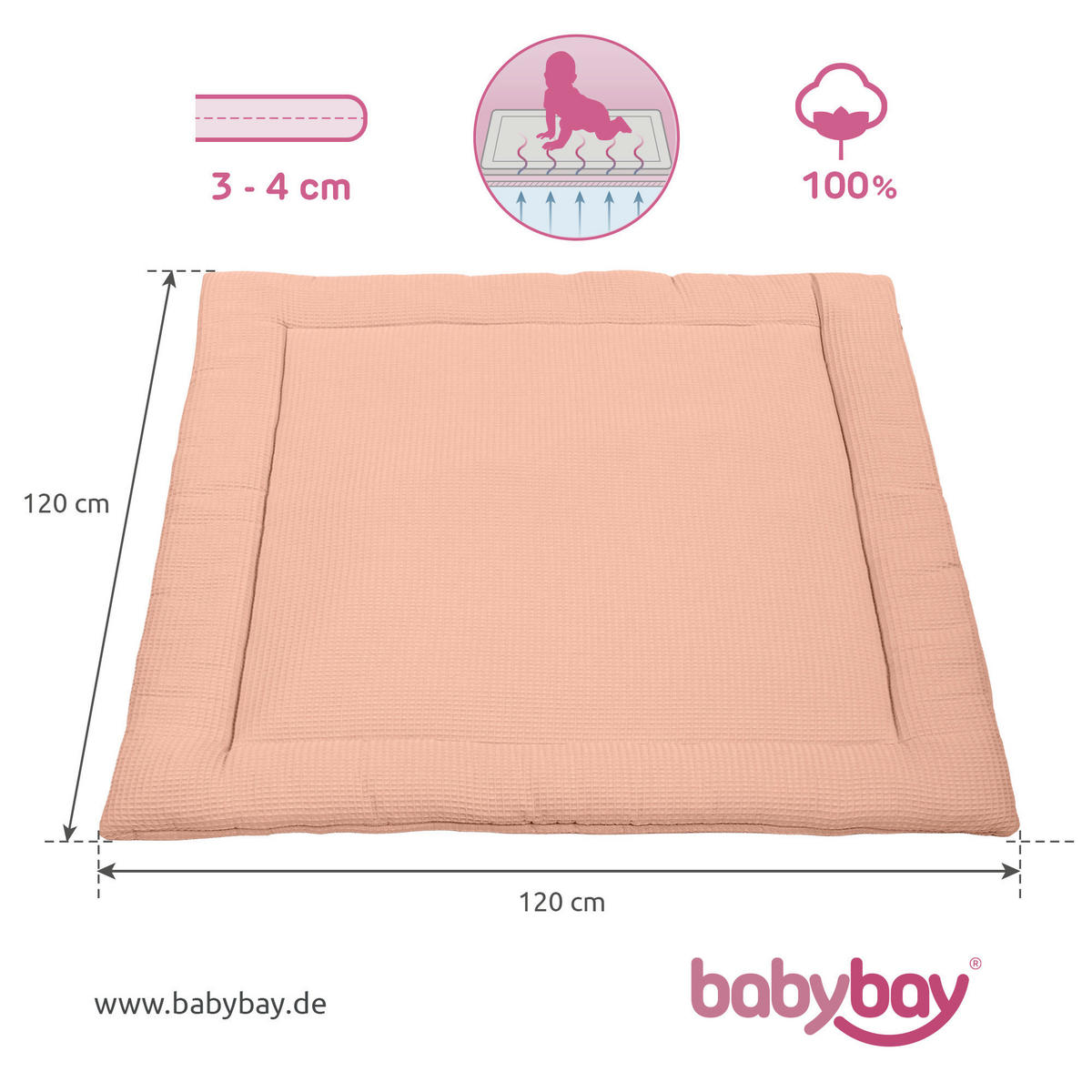 KRABBELDECKE 120/120 cm  - Aprikose, Basics, Textil (120/120cm) - Babybay