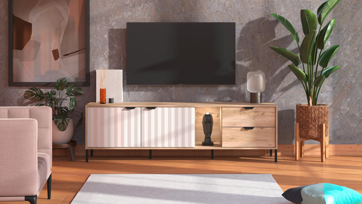 TV-ELEM 183/54/40 cm  - szürke tölgy/kasmír, Basics, faalapú anyag (183/54/40cm) - Hom`in
