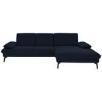 ECKSOFA Dieter Knoll in Chenille, Mikrofaser Dunkelblau  299/157 cm  - Schwarz/Dunkelblau, Design, Textil/Metall (299/157cm) - Dieter Knoll