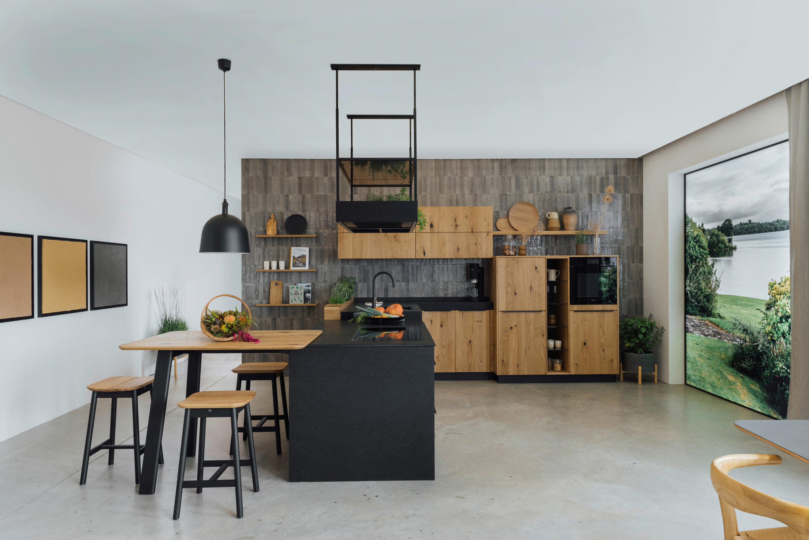 EINBAUKÜCHE - Eichefarben/Dunkelgrau, Natur, Glas/Holz - Walden