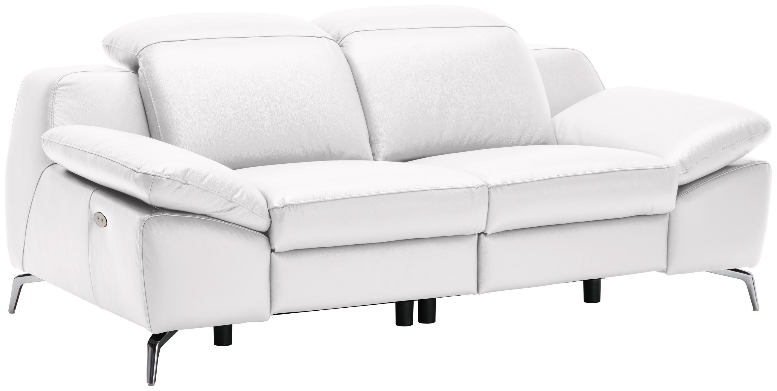 2-SITZER-SOFA Weiß Echtleder  - Chromfarben/Schwarz, Design, Leder/Kunststoff (194/83-99/110cm) - Celina Home