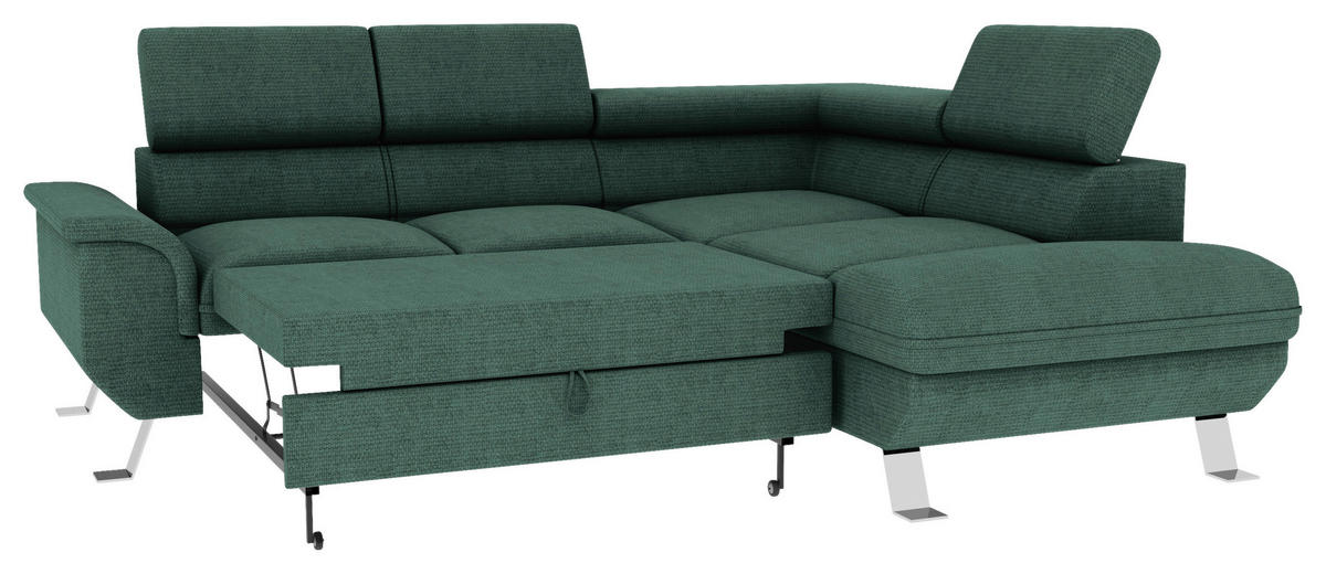 ECKSOFA in Struktur Dunkelgrün  - Dunkelgrün/Silberfarben, Konventionell, Textil/Metall (268/207cm) - MID.YOU