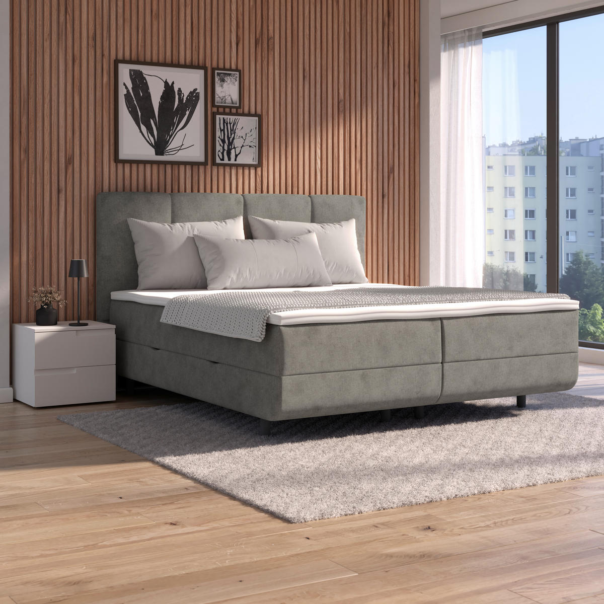 POLSTERBETT 160/200 cm, inkl. Bettkasten, Topper,  in Grau  - Schwarz/Grau, MODERN, Kunststoff/Textil (160/200cm) - MID.YOU