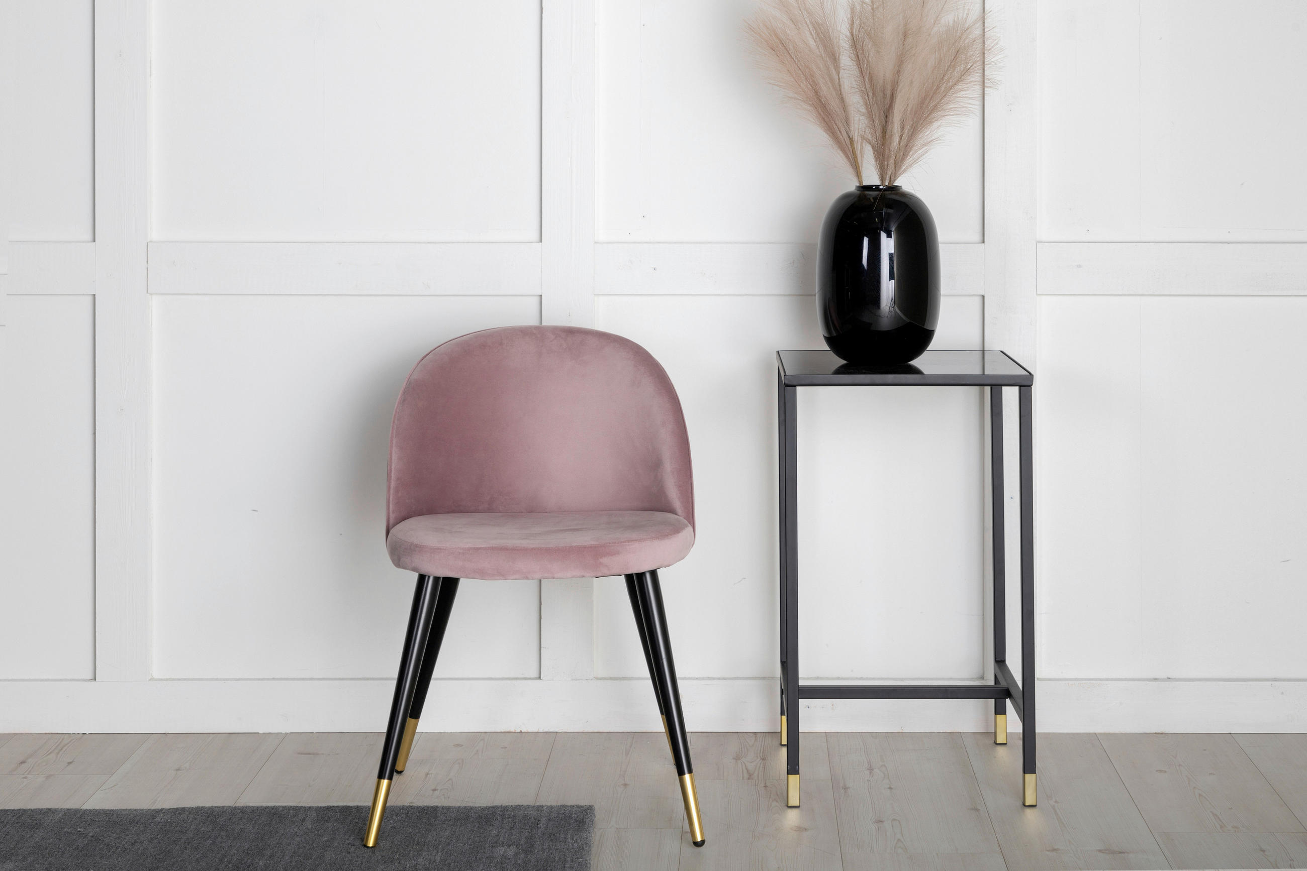 STOLSET 2 styck stål velour  - pink/mässingsfärgad, Design, metall/textil (57/76.5/50cm) - Livetastic