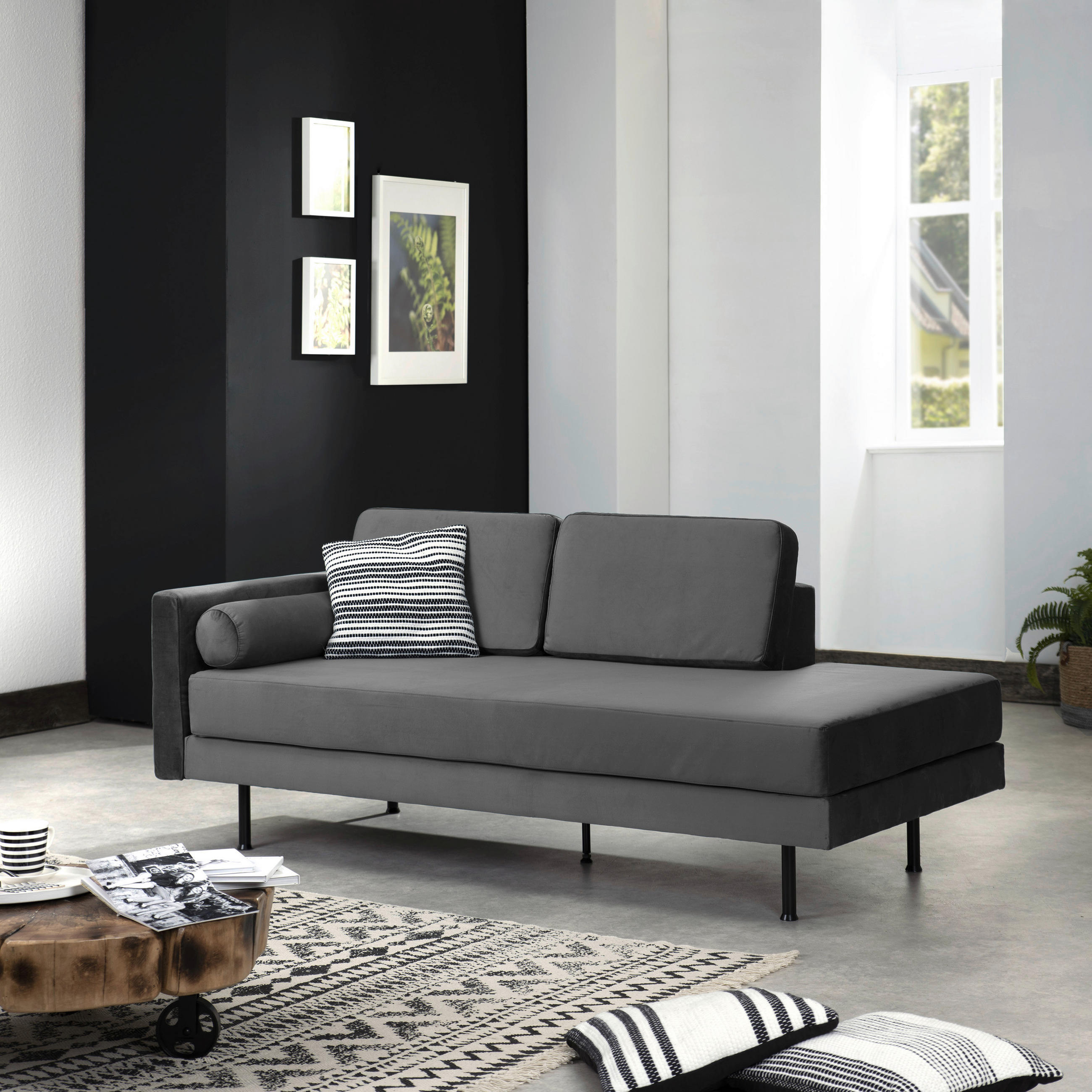 RÉCAMIERE Anthrazit Velours  - Anthrazit/Schwarz, Design, Textil/Metall (190/87/81cm) - Max Winzer