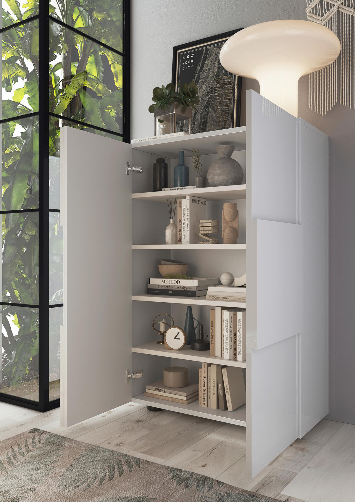 SCHUHSCHRANK Weiß Hochglanz  - Eichefarben/Weiß Hochglanz, Design, Holzwerkstoff/Kunststoff (78/116/35cm) - MID.YOU