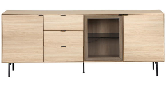 SIDEBOARD  200/80/40 cm 3 Schublade(n)  - Eichefarben/Schwarz, KONVENTIONELL, Glas/Holzwerkstoff (200/80/40cm) - Xora