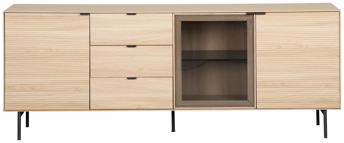 SIDEBOARD  200/80/40 cm 3 Schublade(n)  - Eichefarben/Schwarz, KONVENTIONELL, Glas/Holzwerkstoff (200/80/40cm) - Xora