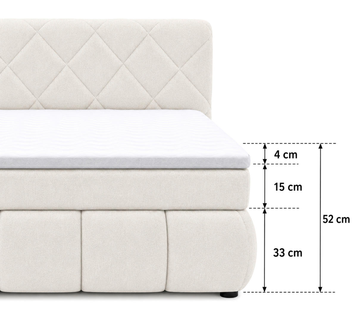 BOXBETT 180/200 cm,  in Beige, gepolstertes Kopfteil, Bettkasten, Topper, Matratzen, H3 + H3 = fest  - Beige/Schwarz, Design, Kunststoff/Textil (180/200cm) - Chameo