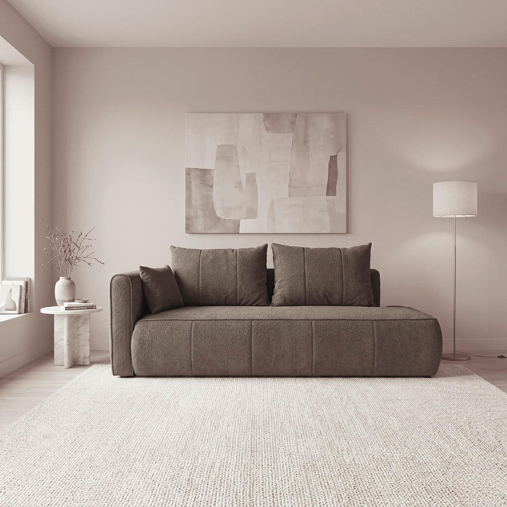 RÉCAMIERE HEVIA Braun Bouclé  inkl.  - Schwarz/Braun, Design, Kunststoff/Textil (98/97/235cm) - MID.YOU