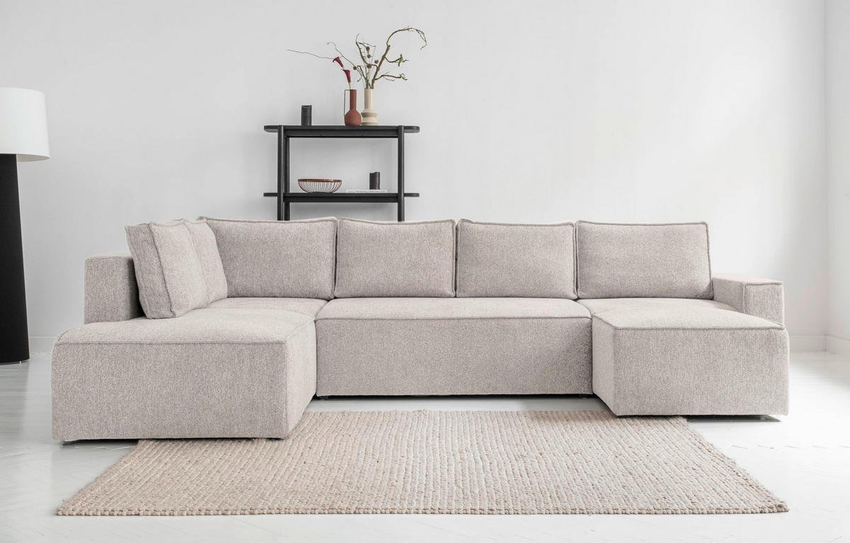 SJEDEĆA GARNITURA tekstil  bež   - bijela/siva, Design, tekstil/plastika (194/322/156cm) - MID.YOU