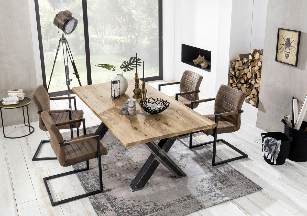 ESSTISCH 240/100/75 cm Echtholz  Holz, Metall rechteckig Naturfarben, Schwarz  - Schwarz/Naturfarben, MODERN, Holz/Metall (240/100/75cm) - MID.YOU