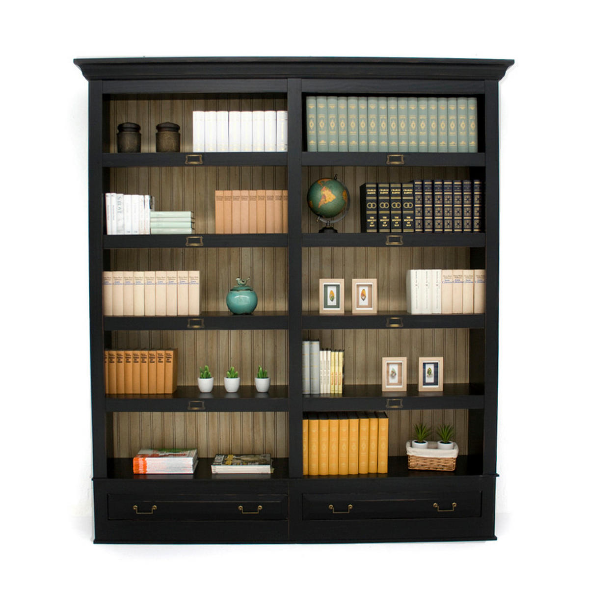 BÜCHERWAND Pinie massiv Creme, Schwarz  - Creme/Schwarz, LIFESTYLE, Holz/Metall (214/238,5/46,5cm) - Livetastic