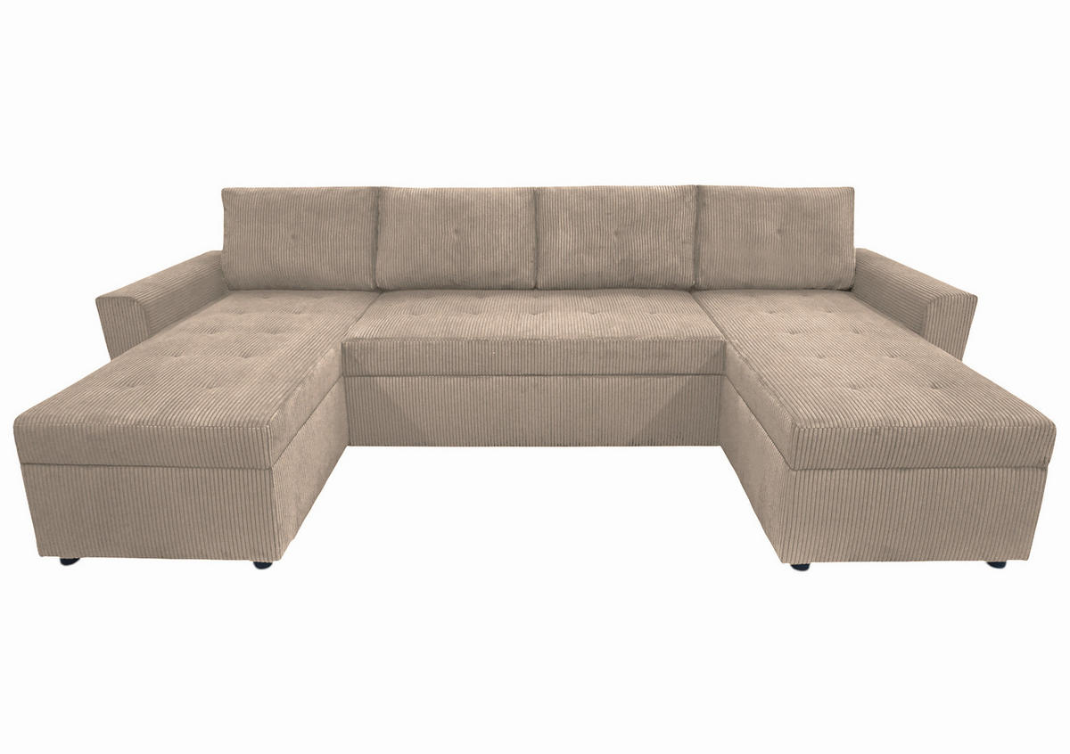WOHNLANDSCHAFT in Cord Taupe  - Taupe/Schwarz, Design, Kunststoff/Textil (155/294/155cm) - MID.YOU