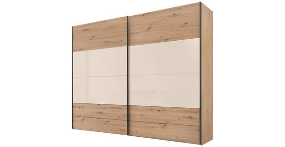 SCHWEBETÜRENSCHRANK  in Eiche Artisan, Kaschmir  - Kaschmir/Schwarz, Design, Glas/Holzwerkstoff (252/222/68cm) - Dieter Knoll