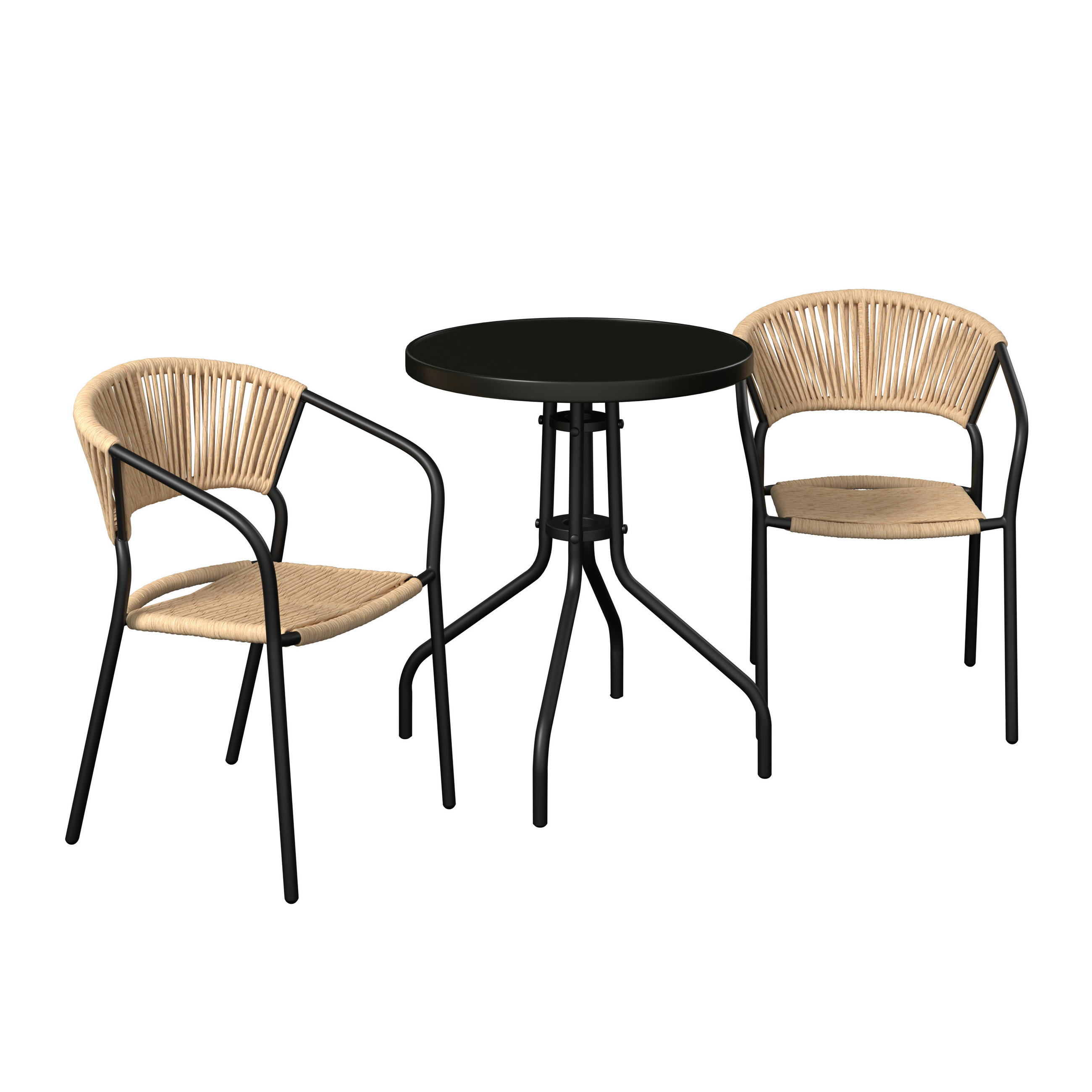 BALKONSET  - Schwarz/Naturfarben, Basics, Glas/Kunststoff (55/78/55cm) - Ambia Garden