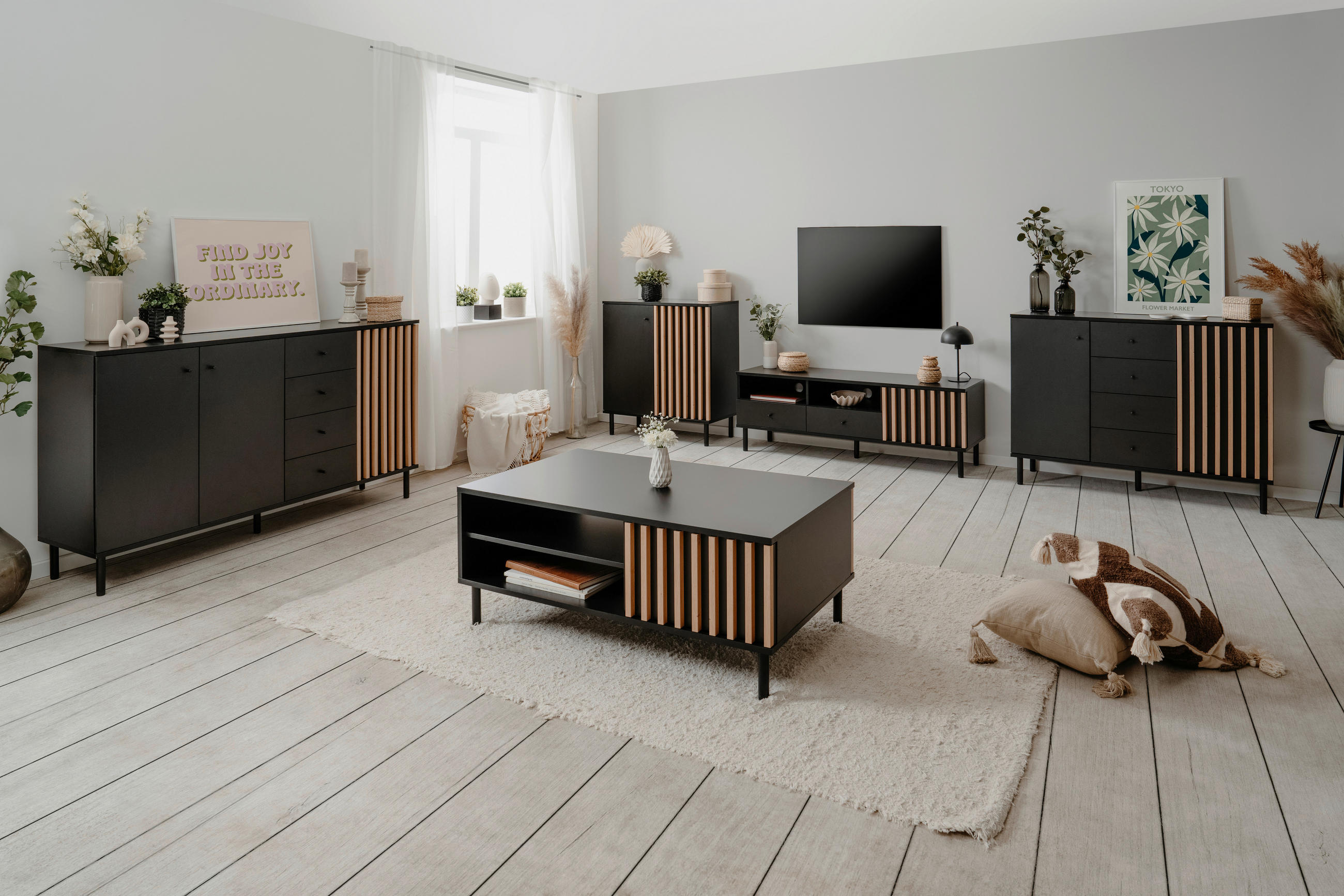 KOMMODE  in 118/90/40 cm  - Schwarz/Eiche Artisan, Design, Holzwerkstoff/Metall (118/90/40cm) - Livetastic