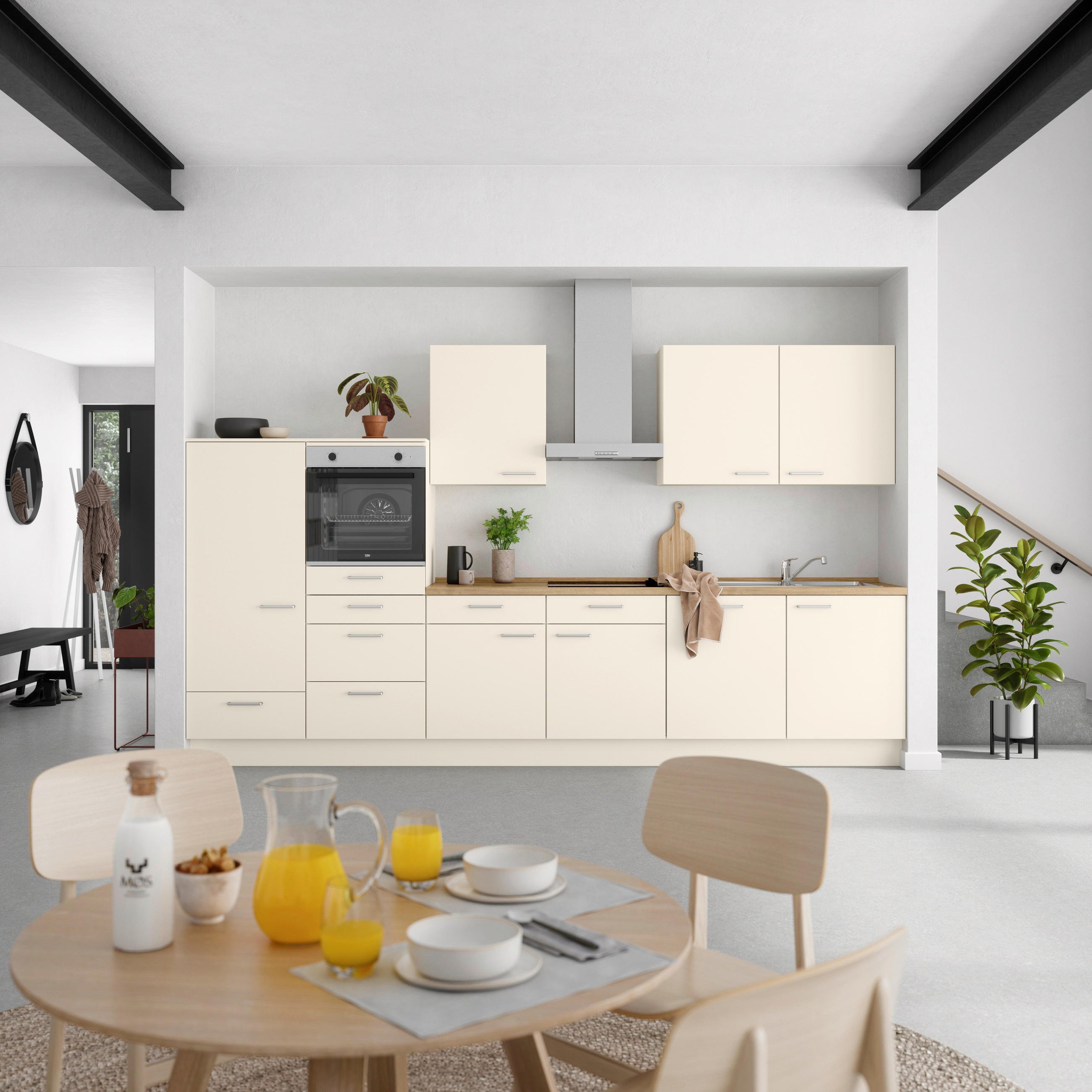 KÜCHENBLOCK 360 cm   in Eichefarben, Magnolie  - Edelstahlfarben/Eichefarben, MODERN, Holzwerkstoff/Metall (360cm) - Nobilia