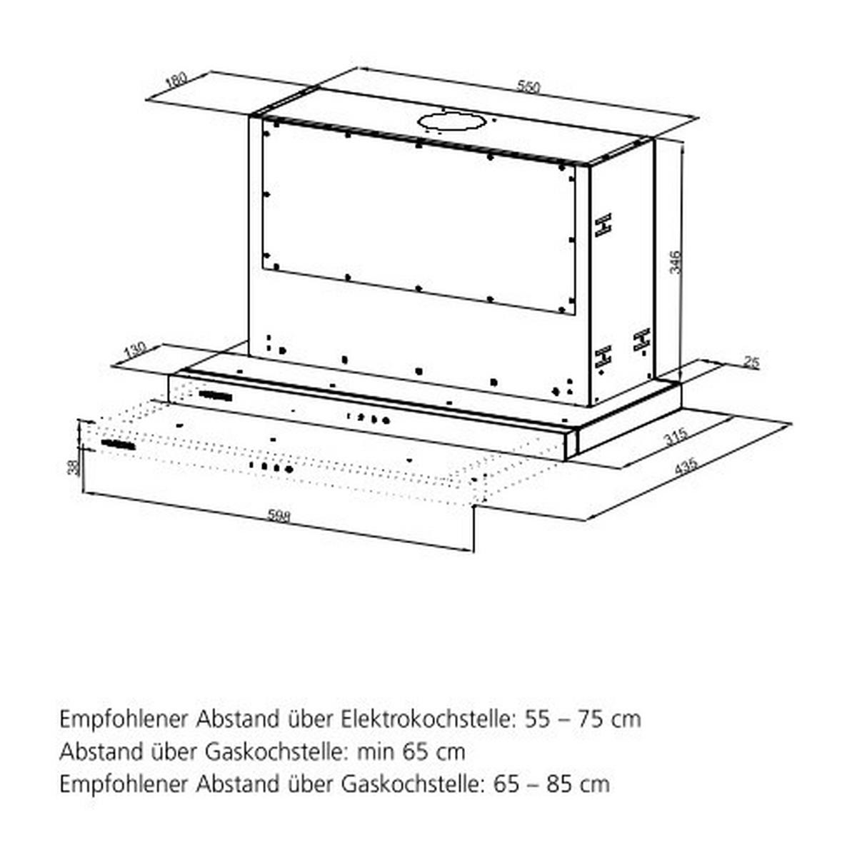 DUNSTABZUGSHAUBE FLA660  - Edelstahlfarben/Schwarz, Basics, Glas/Metall (59,8/38,4/31,5cm) - Oranier