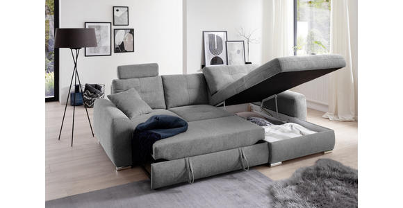 ECKSOFA in Mikrofaser Hellgrau  - Chromfarben/Hellgrau, MODERN, Kunststoff/Textil (276/193cm) - Hom`in