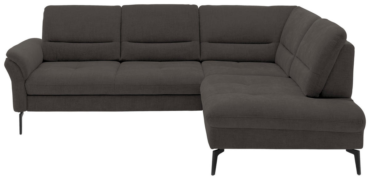 ECKSOFA in Webstoff Dunkelbraun  256/206 cm  - Dunkelbraun/Schwarz, Design, Textil/Metall (256/206cm) - Beldomo System