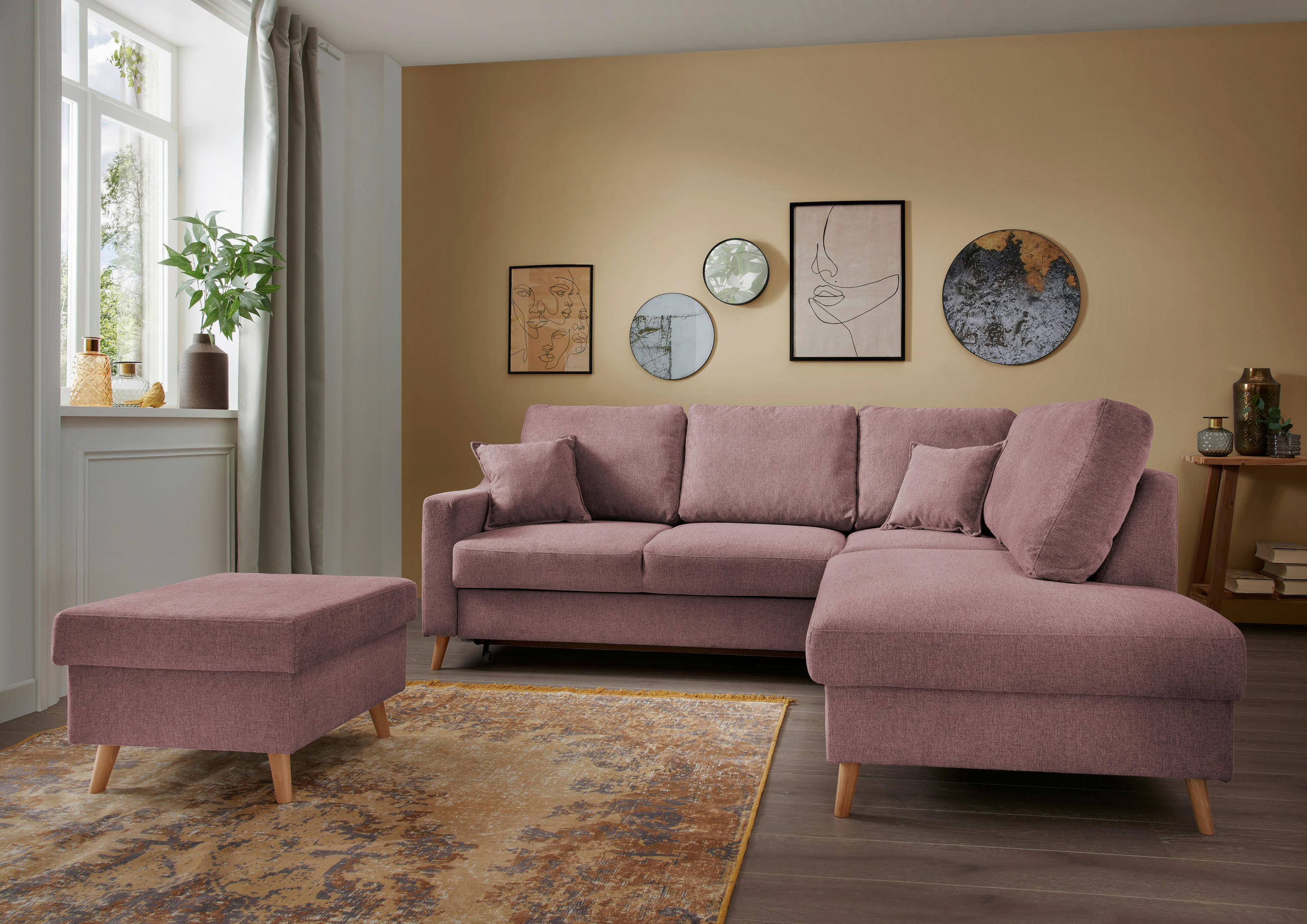ECKSOFA in Struktur Rosa  - Naturfarben/Rosa, Konventionell, Holz/Textil (230/200cm) - P & B