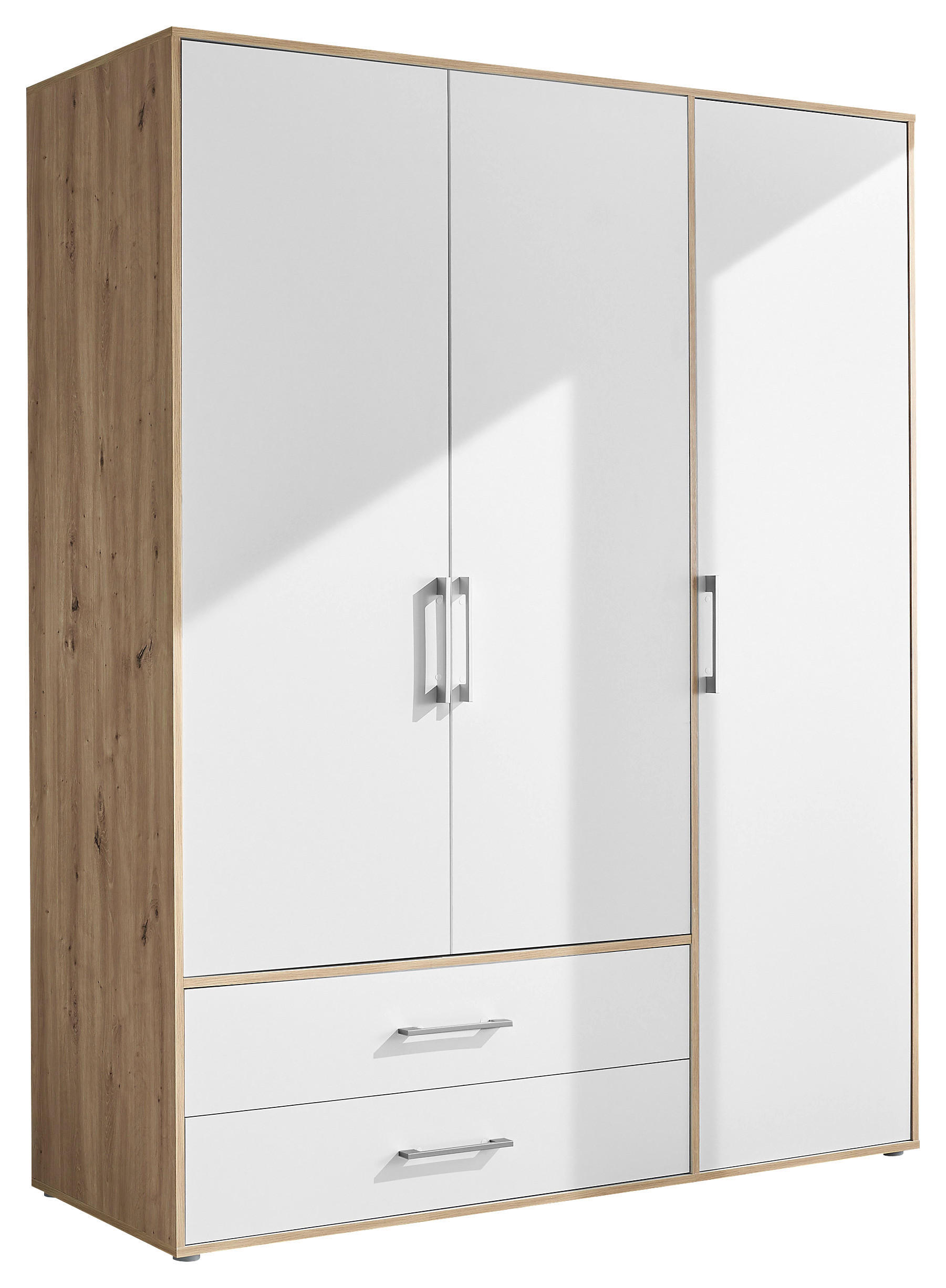KLEIDERSCHRANK 155/195/60 cm 3-türig Weiß, Eiche Artisan  - Alufarben/Weiß, Basics, Holzwerkstoff/Kunststoff (155/195/60cm)
