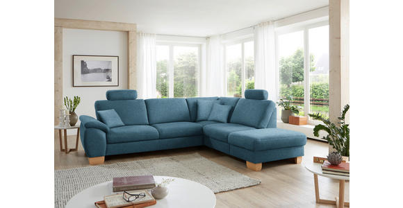 ECKSOFA in Mikrofaser Blau  - Wildeiche/Blau, Natur, Holz/Textil (286/236cm) - Voleo