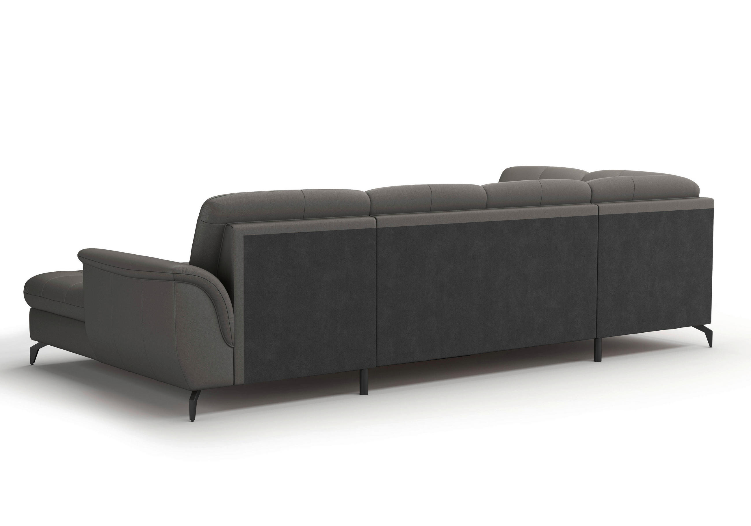 WOHNLANDSCHAFT Mokka Kombination Echtleder/Stoff Vliesstoff  - Schwarz/Mokka, MODERN, Leder/Textil (212/319/164cm) - Sit & More