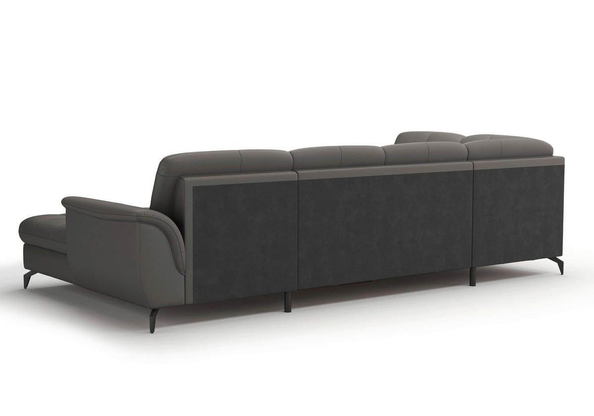 WOHNLANDSCHAFT in Vliesstoff Kombination Echtleder/Stoff Mokka  - Schwarz/Mokka, Modern, Leder/Textil (212/319/164cm) - Sit & More