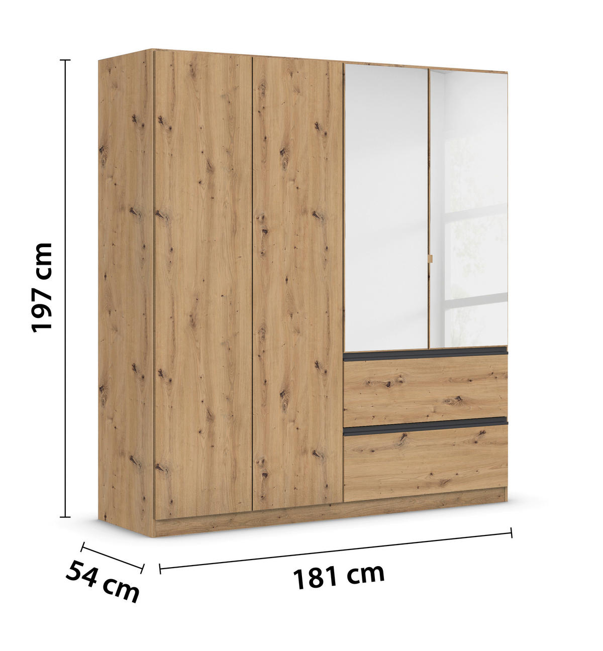 DREHTÜRENSCHRANK in Eiche Artisan  - Eiche Artisan/Grau, Modern, Holzwerkstoff (181/197/54cm) - Rauch Möbel