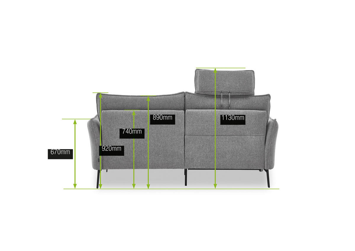 3-SITZER-SOFA  in Chenille Grau Modern  - Schwarz/Grau, KONVENTIONELL, Textil/Metall (184/90/92cm) - Elegando