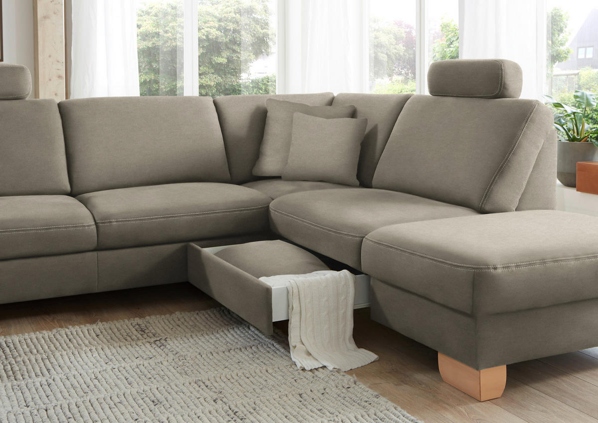 ECKSOFA in Mikrofaser Hellgrau  - Wildeiche/Beige, Natur, Holz/Textil (286/236cm) - Voleo