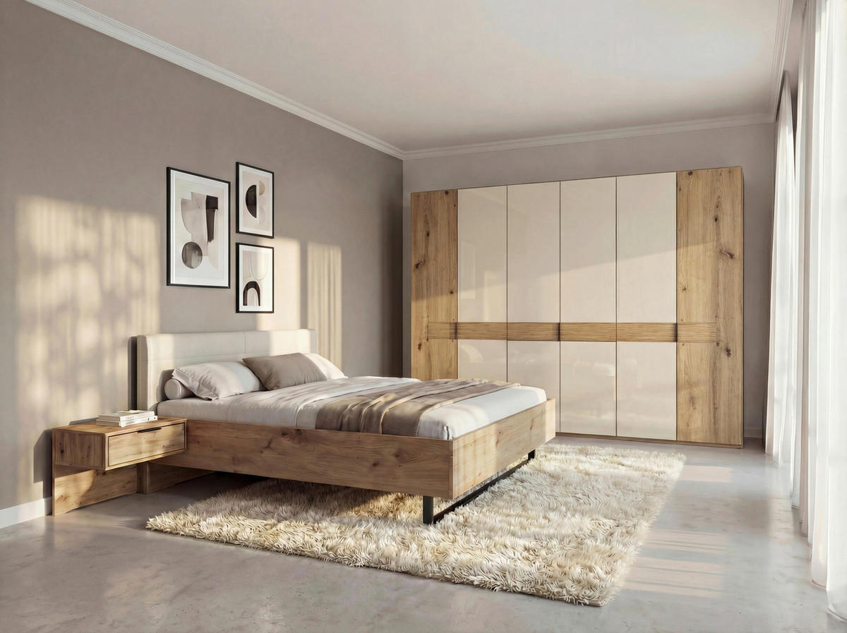 SCHLAFZIMMER Champagner, Eiche Bianco  - Eiche Bianco/Champagner, Design, Glas/Holz (180/200cm) - Musterring