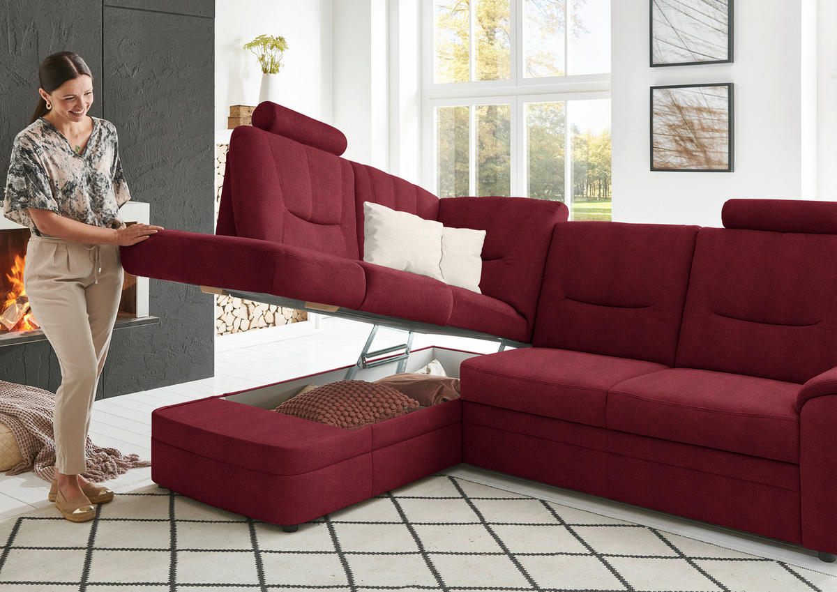 ECKSOFA  in Chenille Rot  185/235 cm  - Rot/Schwarz, KONVENTIONELL, Kunststoff/Textil (185/235cm) - Beldomo Comfort
