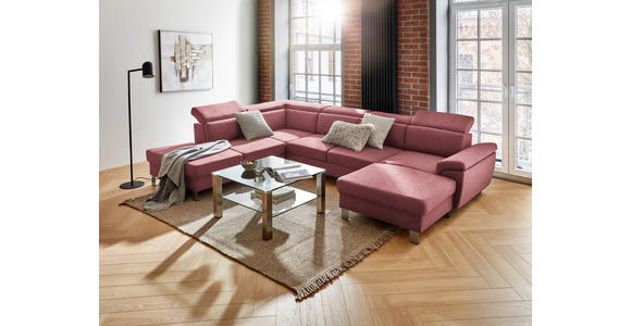 WOHNLANDSCHAFT inkl.Funktionen Hellrot Webstoff  - Hellrot/Silberfarben, Design, Textil/Metall (226/320/168cm) - Xora