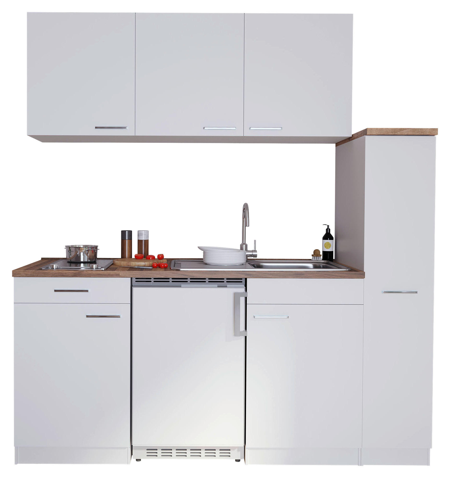 KÜCHENBLOCK 180/200/60 cm   in Weiß  - Nussbaumfarben/Alufarben, Basics, Holzwerkstoff/Kunststoff (180/200/60cm) - Respekta