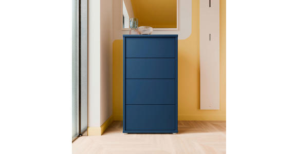 KOMMODE , 55/99/35 cm, 4 Schublade(n)  - Silberfarben/Dunkelblau, Trend, Holzwerkstoff/Kunststoff (55/99/35cm) - Carryhome