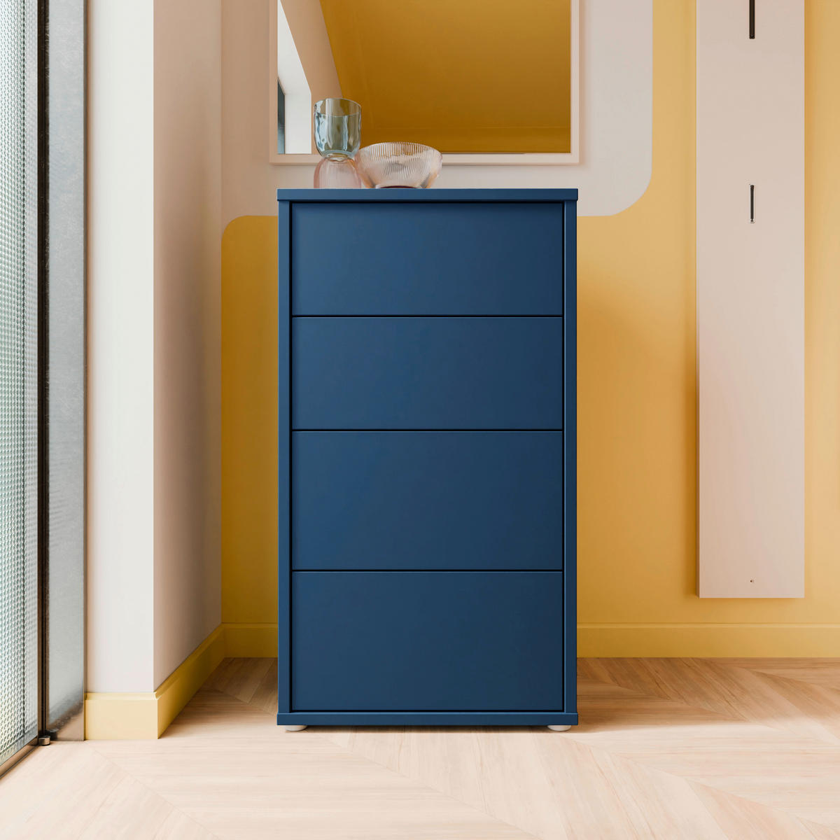 KOMMODE , 55/99/35 cm, 4 Schublade(n)  - Silberfarben/Dunkelblau, Trend, Holzwerkstoff/Kunststoff (55/99/35cm) - Carryhome