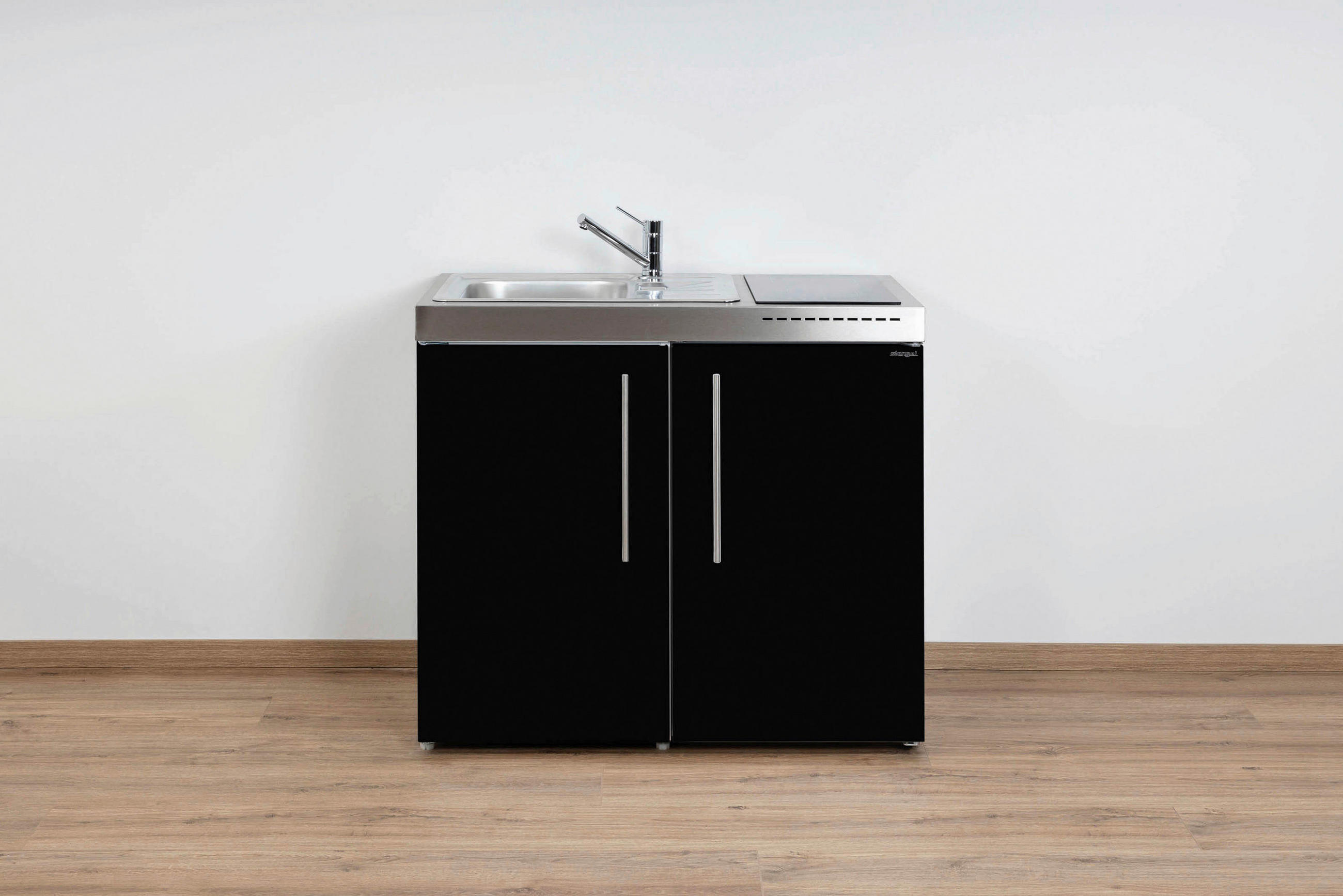 MINIKÜCHE  100/89/60 cm  in Schwarz  - Edelstahlfarben/Schwarz, Basics, Metall (100/89/60cm)