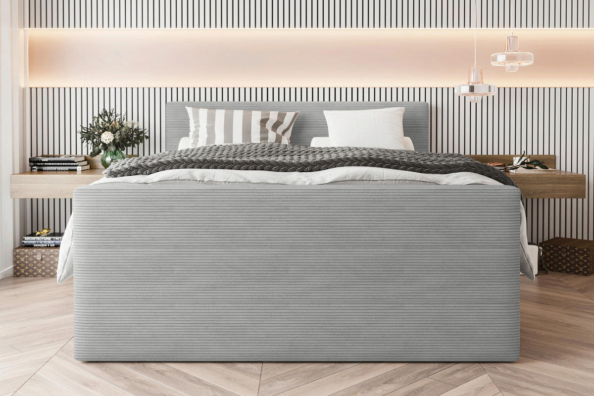 BOXSPRINGBETT 180/200 cm  in Hellgrau  - Hellgrau/Schwarz, Konventionell, Textil/Metall (180/200cm) - Carryhome