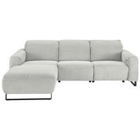 ECKSOFA Hellgrau Cord Rücken echt, Relaxfunktion, Kopfteilverstellung  - Hellgrau/Schwarz, KONVENTIONELL, Textil/Metall (180/266cm) - Hom`in